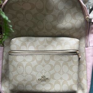 Coach Signature Beige and Pink Backpack